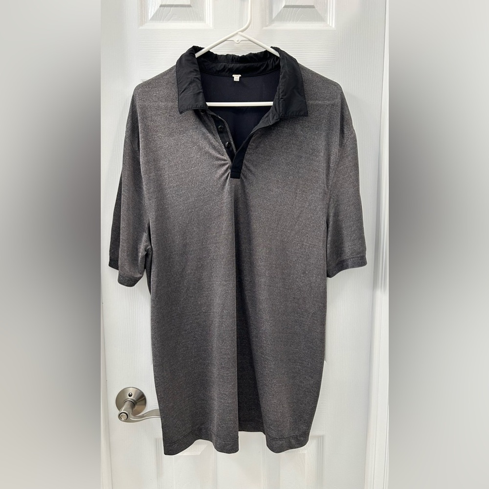 Lululemon Men’s Gray Black Polo Button Up Short Sleeve Collared top